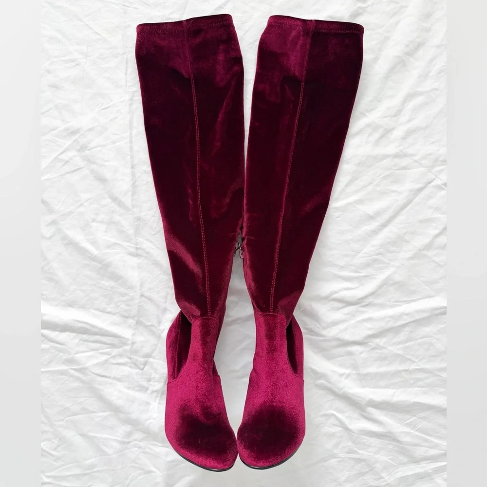 Chinese Laundry Red Wine Brenda Velvet Over The Knee Boots | Burgundy | Size 6